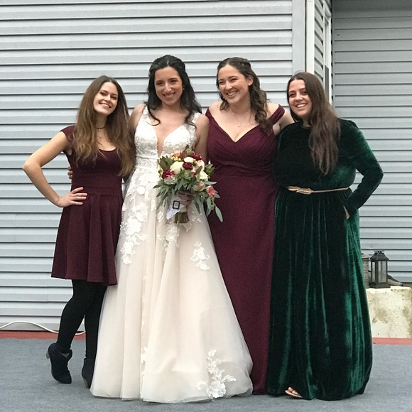 Velvet emerald long sleeve dress - size L - Picture 3 of 7